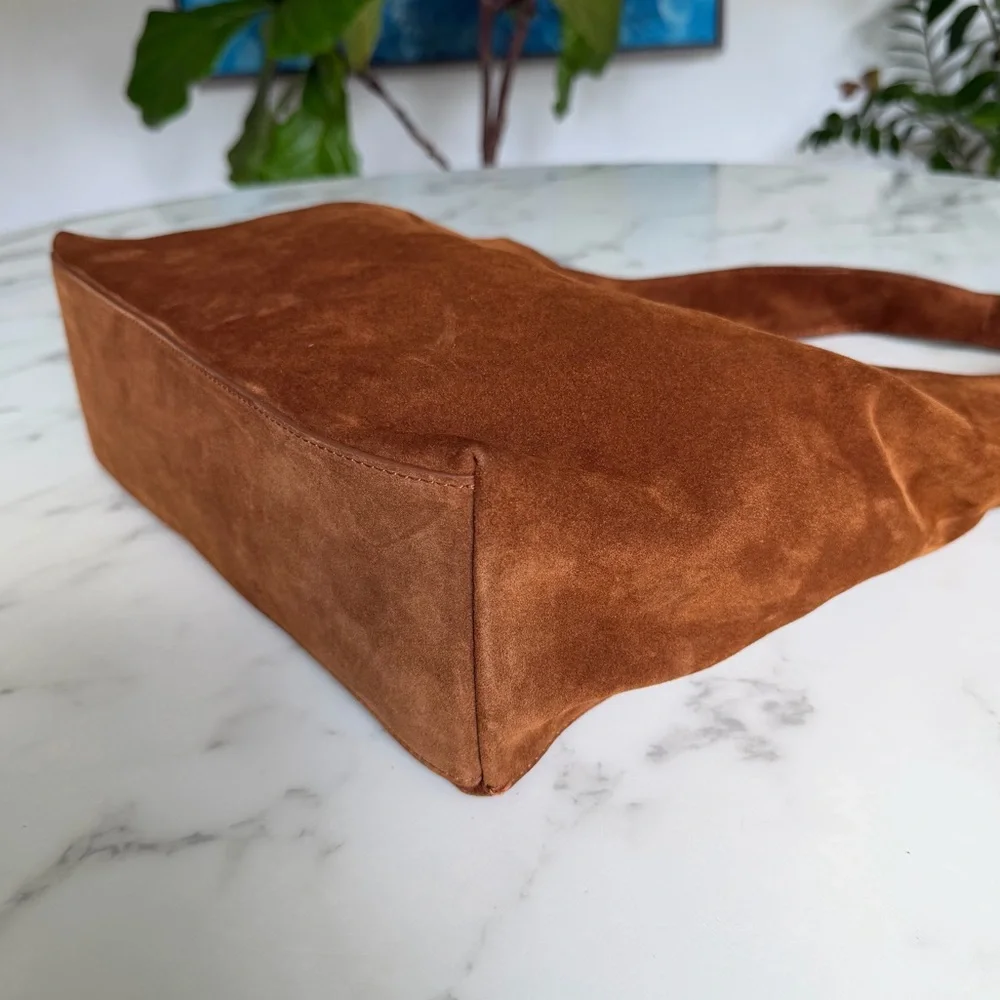 Quince Italian Leather Suede Slouchy Shoulder Bag in Whiskey Brown - Picture 8 of 16